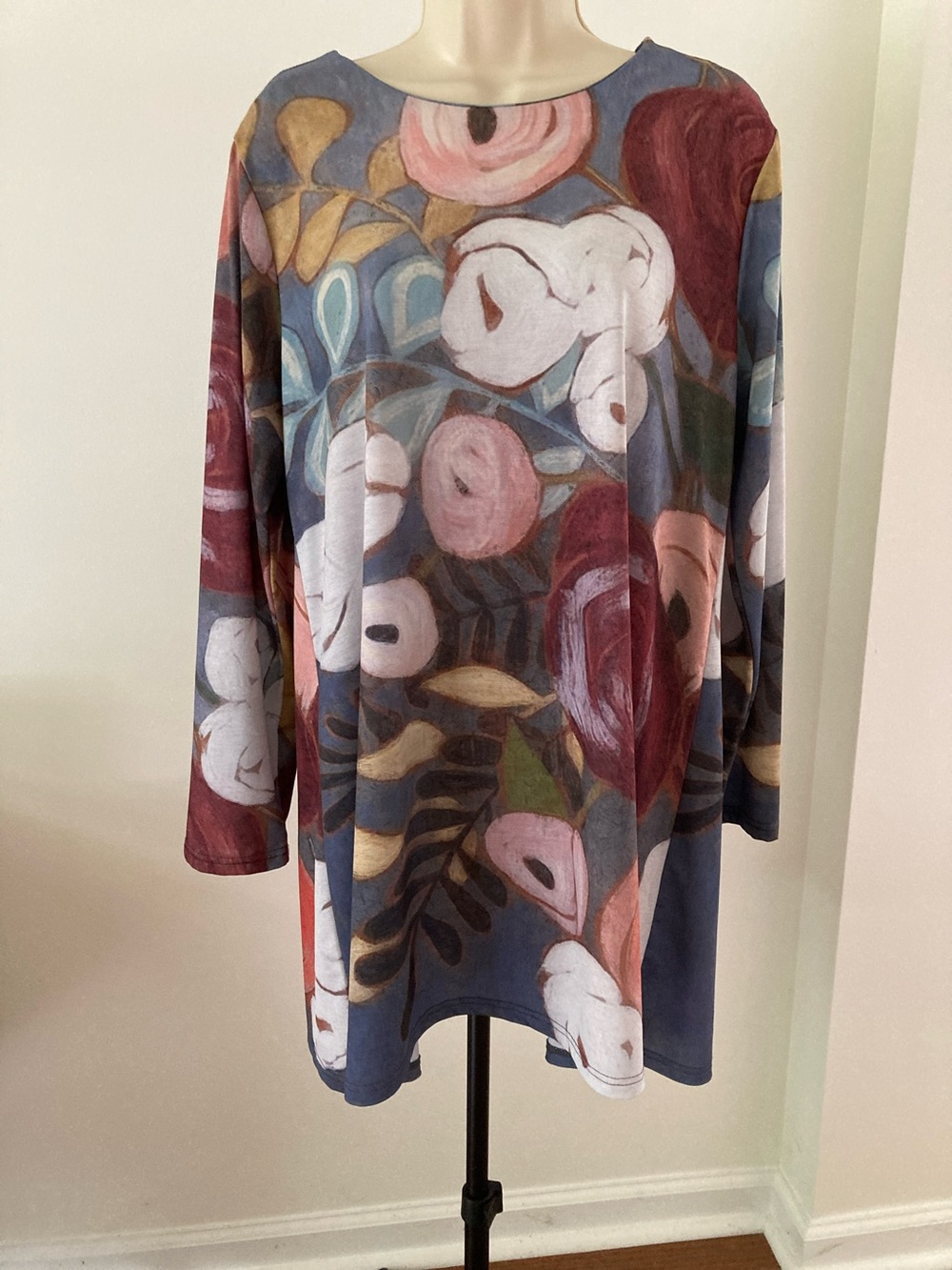 Trisha Tyler Long Sleeve Abstract Floral Watercolor Shift Dress (L)